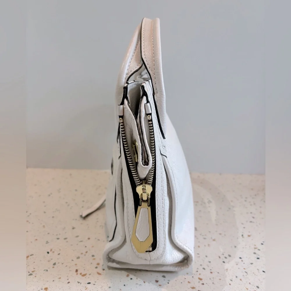 orYANY Small White Leather‎ Satchel Handbag with Zipper Sides